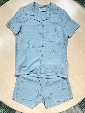Bobo Choses kids blue bird print shirt & short set, 2-piece
